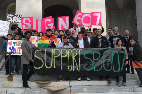 People rallying at the state Capitol in support of SB 607