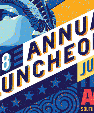 2018 Annual Luncheon June 8 - ACLU of Southern California. Illustration of the Statue of Liberty.