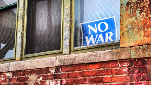 No War sign in window
