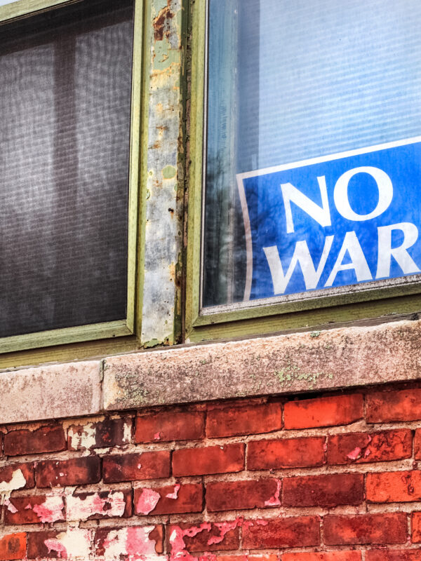 No War sign in window