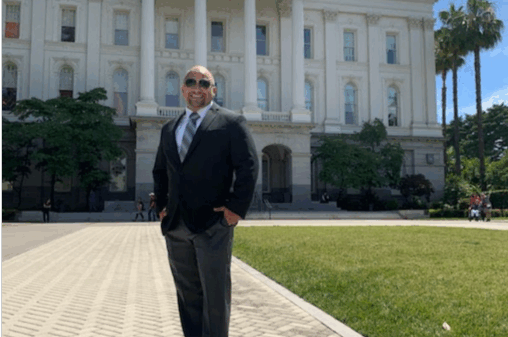 Richard Mireles testifying in Sacramento. Richard is hoping ACA 6 will give him and other Californians on parole the right to vote.