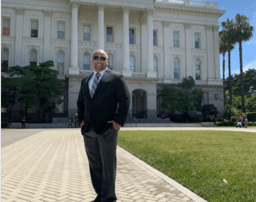 Richard Mireles testifying in Sacramento. Richard is hoping ACA 6 will give him and other Californians on parole the right to vote.