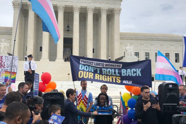 Bria Brown-King speaking at a rally in front of the U.S. Supreme Court