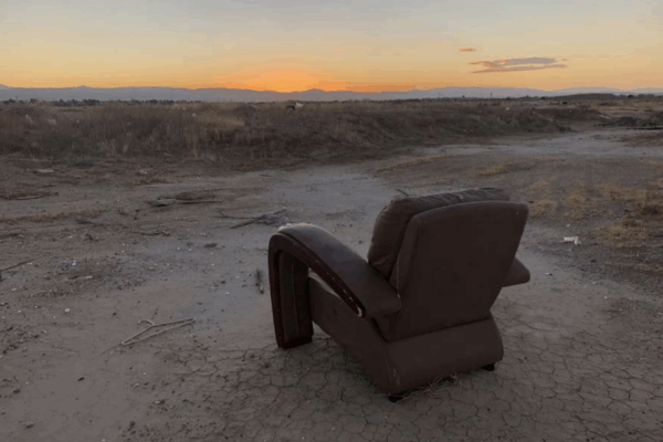 A displaced encampment outside of Lancaster, California