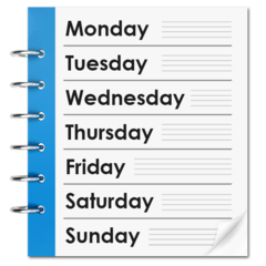 Page of a planner with the days of the week written on it