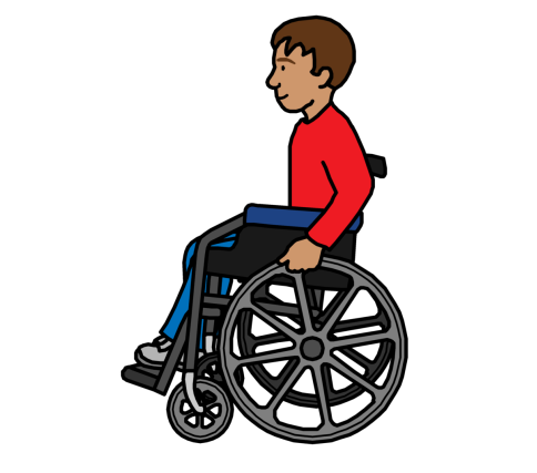 A man with a wheelchair entering a building