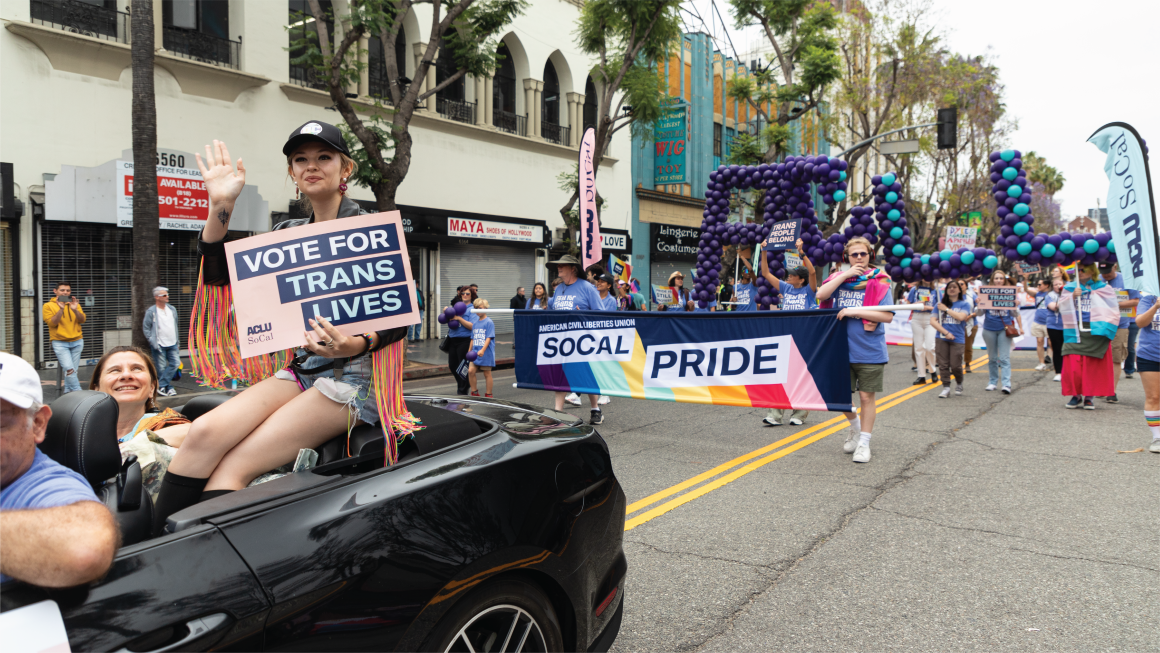 Nicole Maines leads ACLU SoCal Pride march in convertible