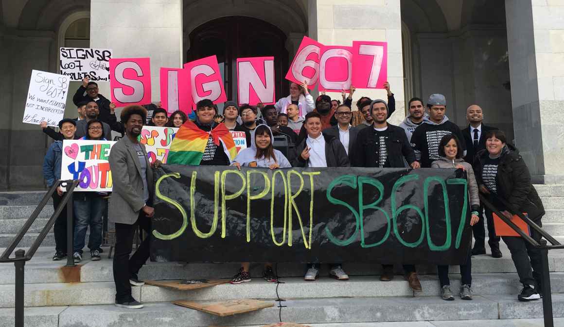 People rallying at the state Capitol in support of SB 607
