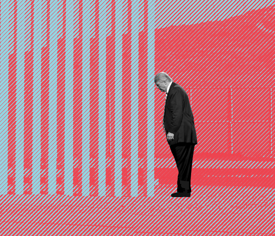 Trump banging his head on border fencing